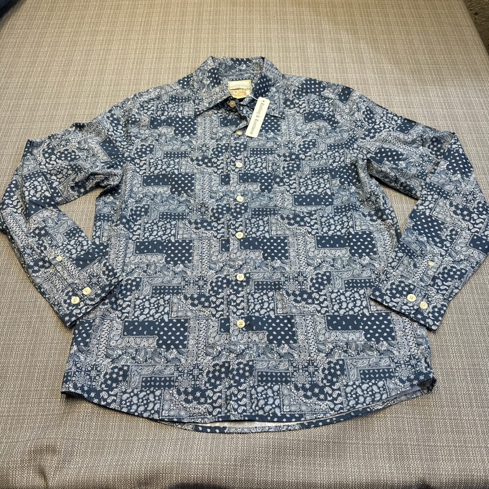 New Rocking K Ranchwear Kennington Western Shirt Mens Medium Blue Paisley Rodeo